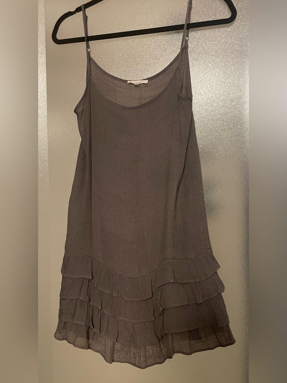 Easel Ruffle-Hem Midi Slip Dress in Gray